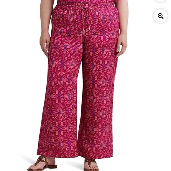 Lauren Ralph Lauren Womens Pink Geometric Satin Shantung Wide-Leg Pant Size 2X - Picture 7 of 13